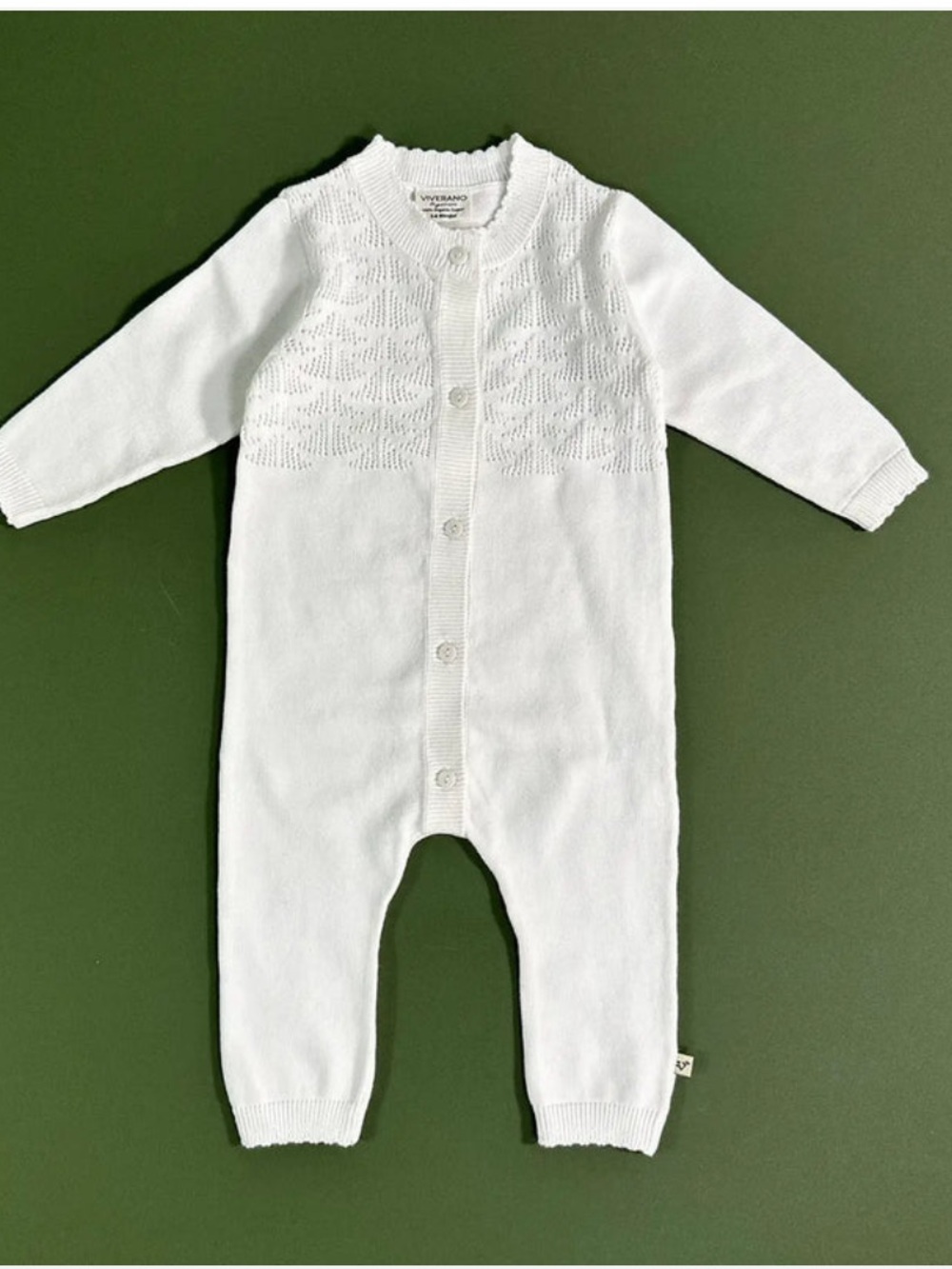Viverano Organics Dove White Delicate Pointelle Baby Jumpsuit